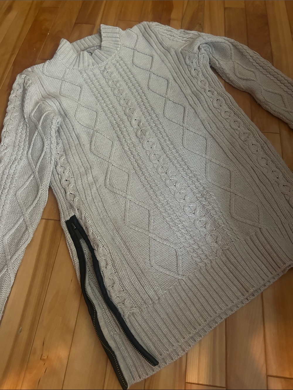 Banana Republic Light Cream Cable-Knit Crew Sweater with Side Zip